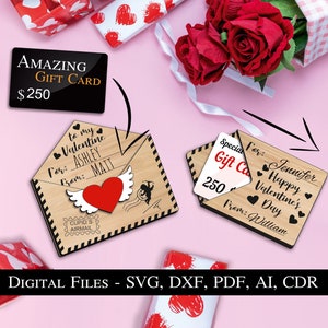 Enveloppe postale pour la Saint-Valentin, carte-cadeau, porte-monnaie SVG, cadeau romantique, amour, décoration de maison, décoration de maison, laser forge luminescent