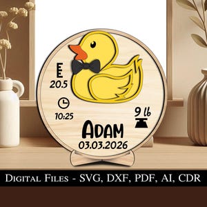 Letrero redondo con anuncio de bebé de pato, regalo para recién nacido, regalo de nacimiento, SVG, láser, superventas, digital, popular, para niños, decoración del hogar