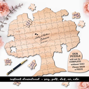 Lot de 5 livres d'or de mariage Love Tree Puzzle Glowforge READY SVG fichiers découpés au laser Best-sellers Numérique Unique Mariage parfait Unique