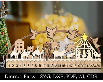 Kerst adventskalender SVG kerst aftellen laser digitale download Bestseller Heilige Stille Nacht