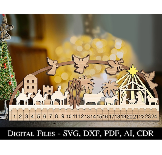 Nativity Advent Calendar SVG Christmas Countdown Laser Digital Download Bestseller Holy Silent Night