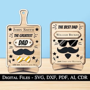 Beste Vatertag Arbeits Schneidebretter Geschenk Holz Dekoration Rahmen Sonnenbrille Schnurrbart Bart Fliege Glowforge Digitaler Download SVG Laser