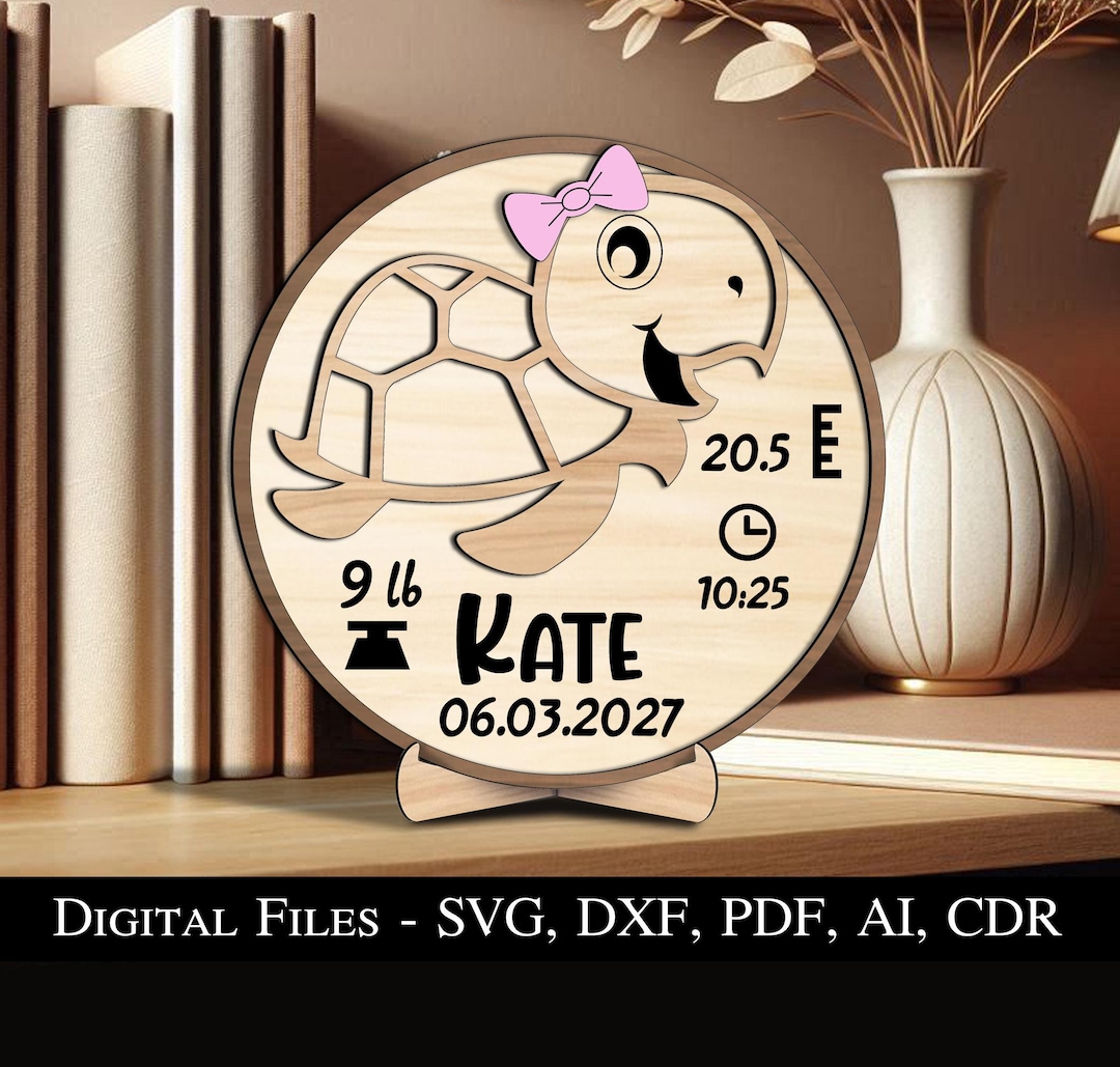 Turtle Baby Announcement Newborn Round Sign Circle Board Birth Present ...