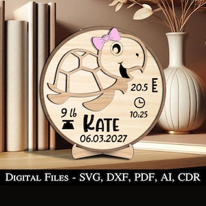 Schildpad Baby Aankondiging Pasgeboren Rond Bord Cirkel Bord Geboortecadeau SVG Laser Bestseller Kid Kind Home Decor Huis Decoratie Schildpad