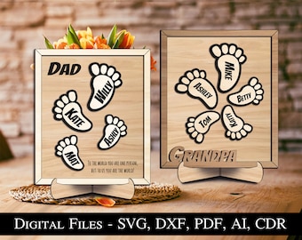 Panneau de pieds pour la fête des pères, forte famille étapes, cadeau, décoration en bois, cadre, Glowforge Lightburn, téléchargement numérique, fichier laser SVG, best-seller