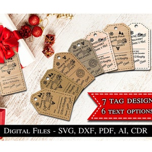 7 etiquetas especiales de entrega al Polo Norte de Papá Noel, regalo de Navidad SVG, decoración, Glowforge Laser Lightburn, descarga digital, superventas