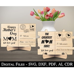 4er Set Muttertag Postkarte Geschenk Präsent Holzständer Glühschmiede Lichtbrand Digitaler Download SVG Bestseller Laserdatei Beliebt jetzt Einzigartig