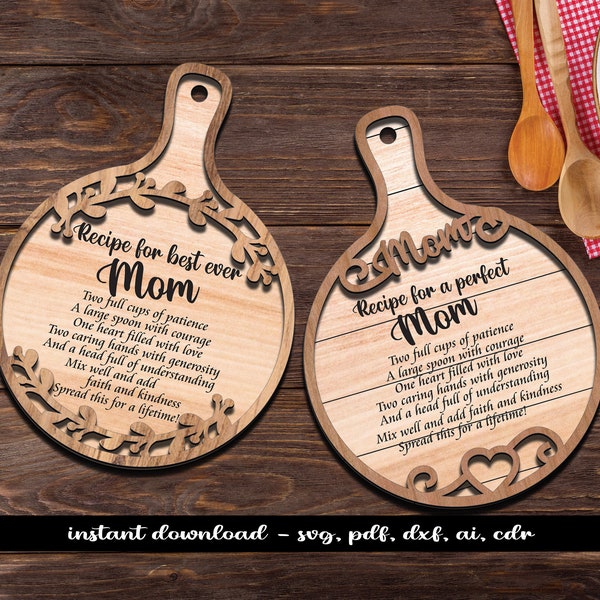 18 Mother Day Gift Round Cutting Board Décor Frame Recipe Layered Glowforge Lightburn Digital Download SVG Bestseller Laser File Popular