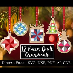 12 Barn Quilt Pattern Farm Christmas Tree Ornament SVG Home Décor Farmhouse Decoration Glowforge Laser Lightburn Digital Download Bestseller