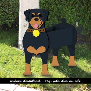 Rottweiler Blumentopf 1/8 '' 1/6 '' 1/4 '' Hund Topflappen Pflanzenkiste Gartendeko Laserdatei Sofort Download Bestseller Digital SVG
