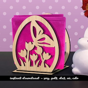 Porta tovaglioli a farfalla con fiori di Pasqua Modello 3D Decorazione floreale per la casa SVG Glowforge File tagliati al laser Lightburn Bestseller Digitale Popolare