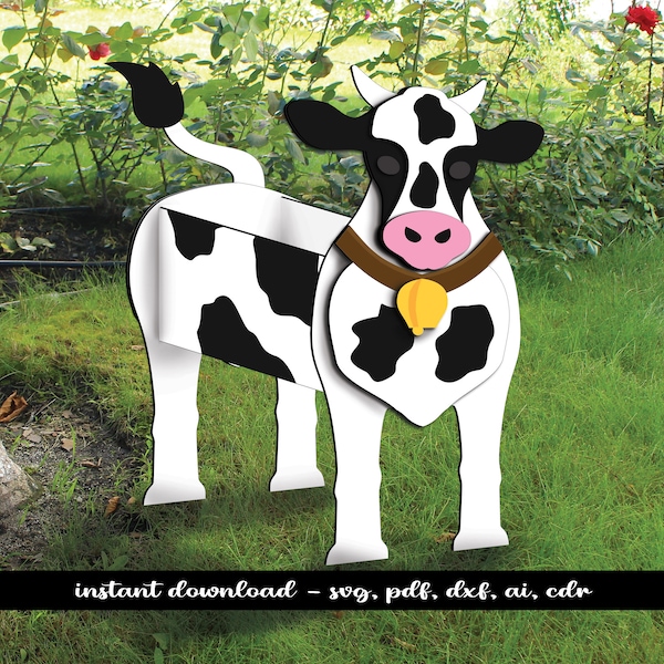 Cow Planter 1/8'' 1/6'' 1/4'' Farm Animal Pot Holder Garden Decoration Plant Box Ornament Laser Cutting Digital File Bestseller