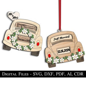 Bruiloft auto geld houder net getrouwd cadeau SVG pasgetrouwd stel aanwezig ornament woondecoratie lasergesneden bestand digitale download bestseller