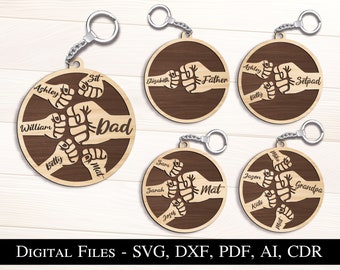 Father's Day Fist Bump Keychain SVG Personalized Family Gift Digital File Strong Family Present