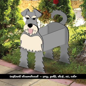 Vaso para Schnauzer Grande 1/8'' 1/6'' 1/4'' Suporte para Vaso de Cachorro Decoração de Jardim de Flores Arquivo Laser Download Instantâneo Mais Vendidos Digital SVG Lightburn