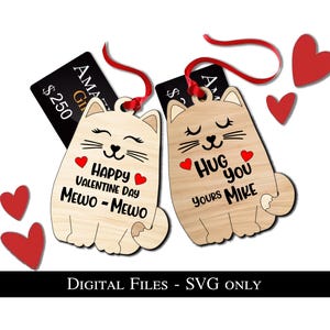 2 chats Kitty Meow carte porte-monnaie amour romantique cadeau Saint-Valentin cadeau SVG Glowforge ronronnement coeur Lightburn téléchargement numérique