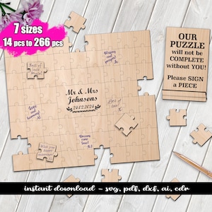 Lot de 7 puzzles mariage livre d'or SVG Glowforge Laser - fichier prêt à être découpé - TÉLÉCHARGEMENT INSTANTANÉ Lightburn Meilleures ventes numérique populaire