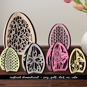 Lot de 6 oeufs 3D floraux motif rotin décoration de Pâques cintre Glowforge SVG découpé au laser fichiers numériques Lightburn Meilleures ventes numérique populaire