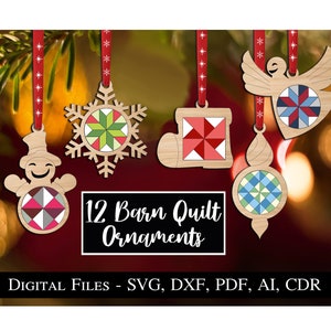 12 patrones de colchas de granero para adornos navideños SVG, decoración digital para granja, estilo rústico, éxito de ventas.