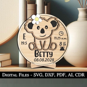 Koala Baby Aankondiging Pasgeboren Rond Bord Cirkel Bord Geboortecadeau SVG Laser Bestseller Kid Kind Home Decor Huisdecoratie