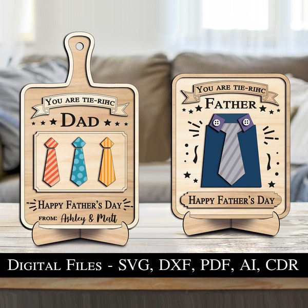 Best Dad Father's Day Tie-rific Working Cutting Board Gift SVG Glowforge Ties Manly Shirt Wood Decoration Frame Digital Download Laser Cut