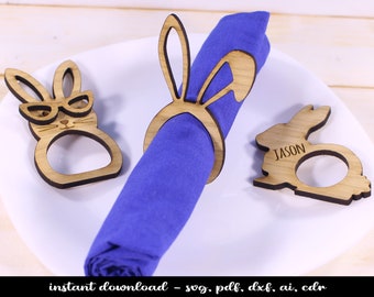 12 Easter Bunny Napkin Ring Holder Laser SVG Digital Download Bunnies Rabbit Decoration Bestsellers