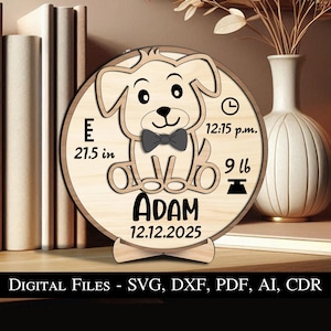 Hond Baby Pasgeboren Aankondiging Cirkel Rond Cadeau Bord Geboortecadeau SVG Laser Bestseller Kid Kind Home Decor Huisdecoratie
