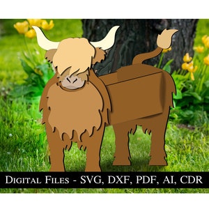 Highland Cow plantenbak 1/8'' 1/6'' 1/4'' bloempothouder tuindecoratiedoos SVG decoratie plantenbak ornament lasersnijden digitale bestseller