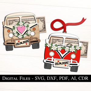 ウェディング バン 車 バス マネーホルダー 新婚カップル ギフト レーザーカット ファイル SVG プレゼント 装飾 ホームデコレーション デジタルダウンロード ベストセラー