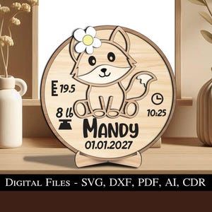 Fox Baby Aankondiging Pasgeboren Rond Bord Cirkel Bord Geboortecadeau SVG Laser Bestseller Kid Kind Home Decor Huis Decoratie Schildpad