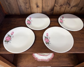 Vintage Pink Rose Side Plates Set of 4 | Floral Dessert Plates | Mid Century Tea Party Crockery