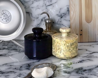 Marble Salt Cellar with Lid - Unique 3" Salt and Pepper Cellar - Gift for Her - Set of Two