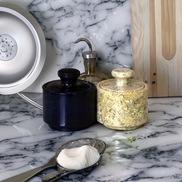 Marble Salt Cellar with Lid - Unique 3" Salt and Pepper Cellar - Gift for Her - Set of Two