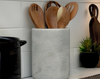 Marble Utensil Holder - Elegant Kitchen Organizer & Decor | Housewarming Gift