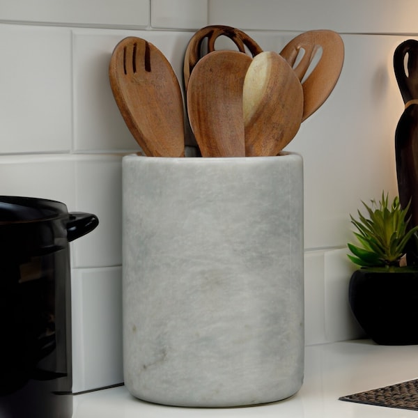 Marble Utensil Holder - Elegant Kitchen Organizer & Decor | Housewarming Gift