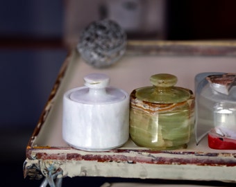 Marble Salt Cellar with Lid - Elegant Kitchen Decor, Set of Two