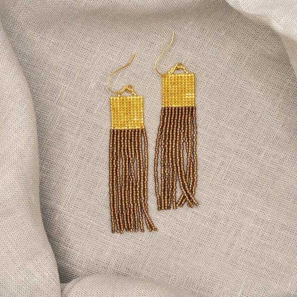 Fringe earrings, boho, hanging earrings, made of Miyuki glass beads in gold and brown