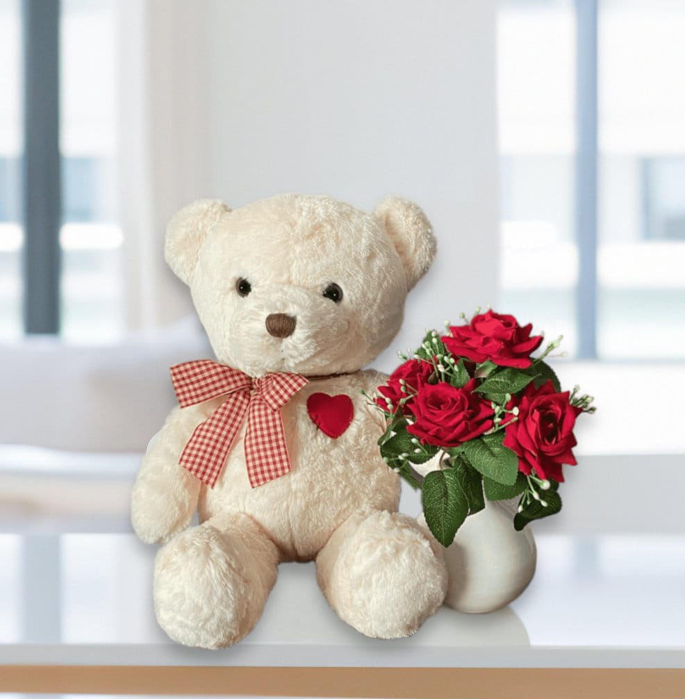 White Teddy Bear Images With Roses