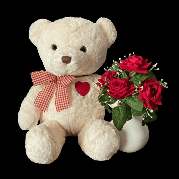 Pink Teddy Bear With Red Roses