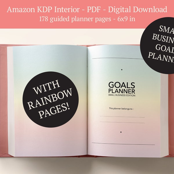 Pastel Rainbow KDP Small business goals planner/diary - Amazon Kindle Direct Publishing- Undated Low content journal - PDF instant download