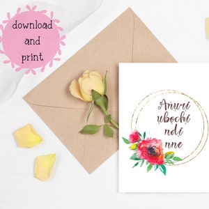 Igbo Printable Watercolour Floral Mothers Day Card | Happy Mother&#39;s Day Printable | Africa | Digital Download | Card for Mom | PDF PNG JPG