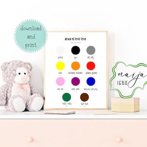 Igbo English PRINTABLE Colours Poster for kids | Nursery Educational Wall Art Print | Montessori Homeschool Classroom Decor | Igbo learning