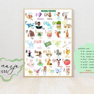 Igbo Alphabet Printable with words | Igbo nursery wall art | Igbo baby shower gift | African playroom | ABC Igbo art | Colourful ABC Print |