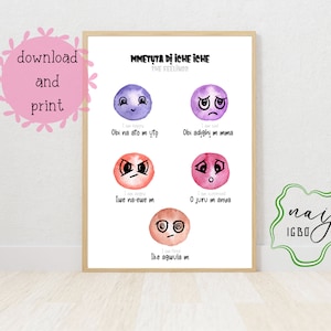 Igbo Printable Feelings Poster for Kids | Preschool Emotions Educational Resource | Educational Wall Decor | Teach Igbo | Learn Igbo