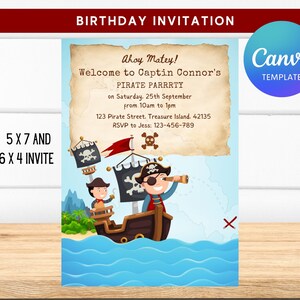 デジタルキッズ海賊パーティー誕生日招待状、Canvaで編集可能、即時ダウンロード、海賊招待状、カスタム、デジタルダウンロード、テンプレート