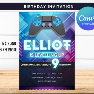 Video Game Invitation, Video Game Birthday Invitation, Template, Editable on Canva, Instant Download, Printable, Gamer Invite