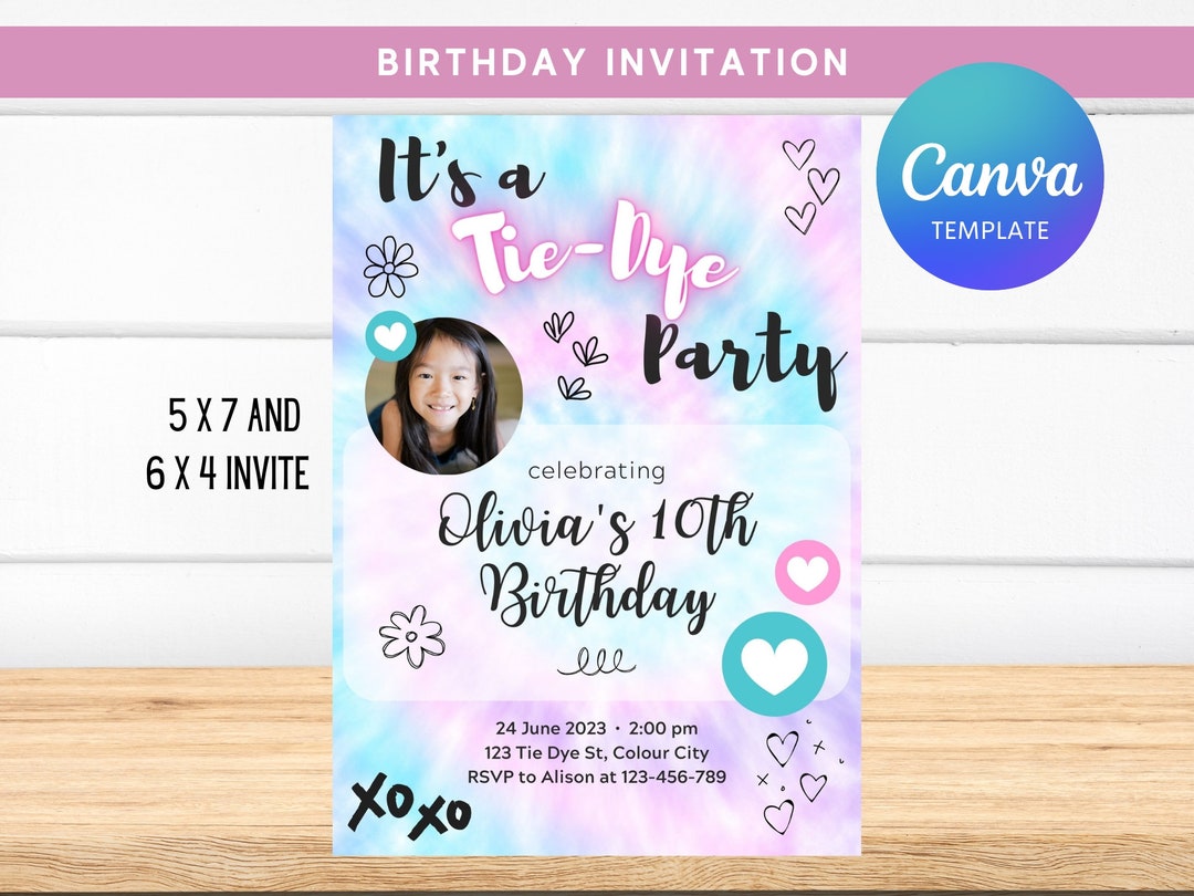 Tie Dye Invitation, Tye Die Birthday Invitation, Birthday Template ...
