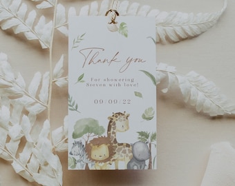 Editable Safari Favor tags, Safari Thank You Stickers, Baby Shower Favor Tags, Safari Animals Baby Shower Favors, Printable Template