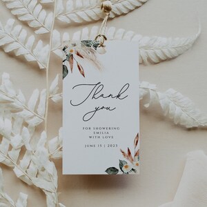Boho Favor Tag Template, Pampas Grass Baby Shower Thank You Tag,  Printable Favor Tag, Floral Favour Tag, Bohemian, Editable Download