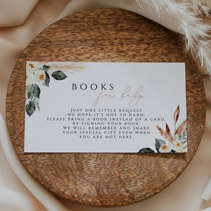 Boho Books for Baby Card, Pampas Grass Books for Baby Card, Bring a Book Insert, Boho Baby Shower, Girl Baby Shower, Baby Shower Boho